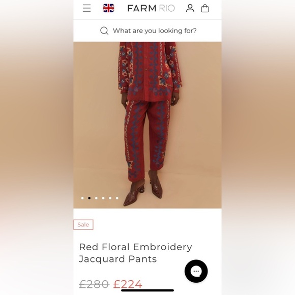 Red Floral Embroidery Jacquard Pants 💯 linen NWT - Picture 4 of 12